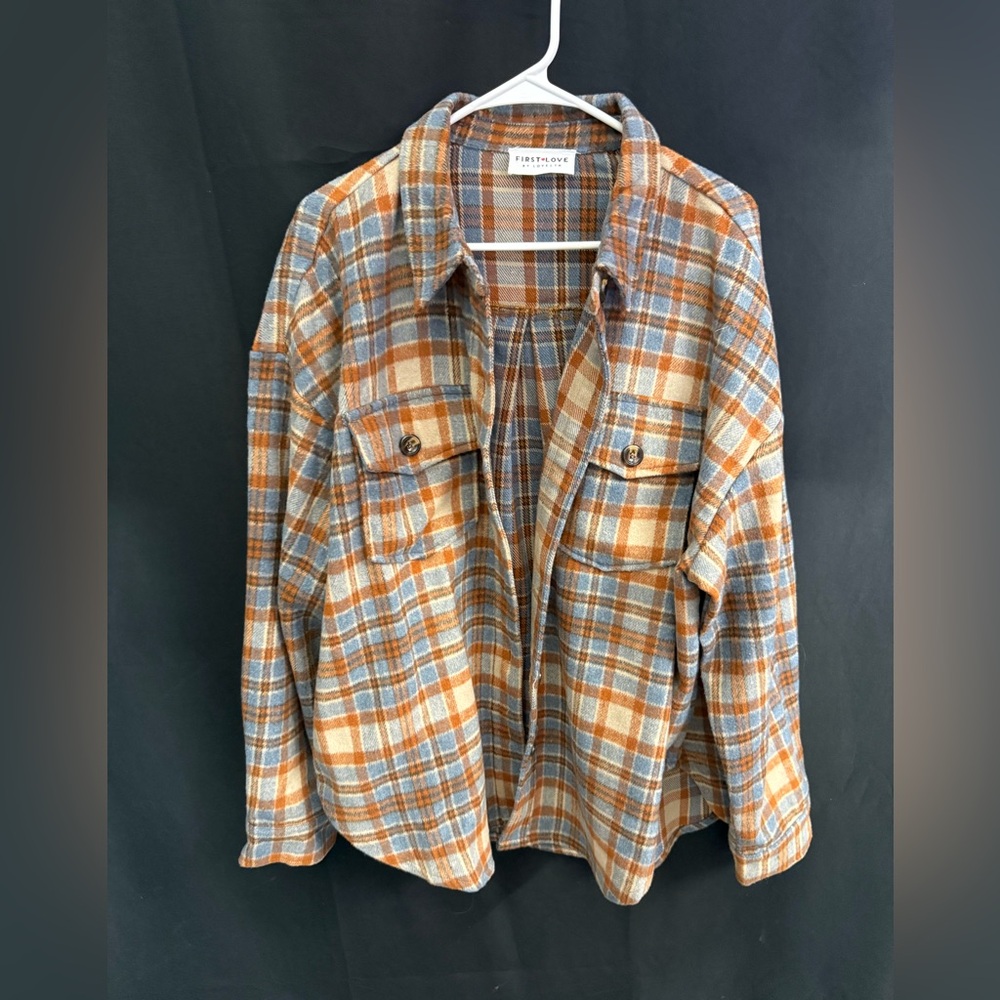 Forever 21 Blue and Orange Plaid Utility Jacket